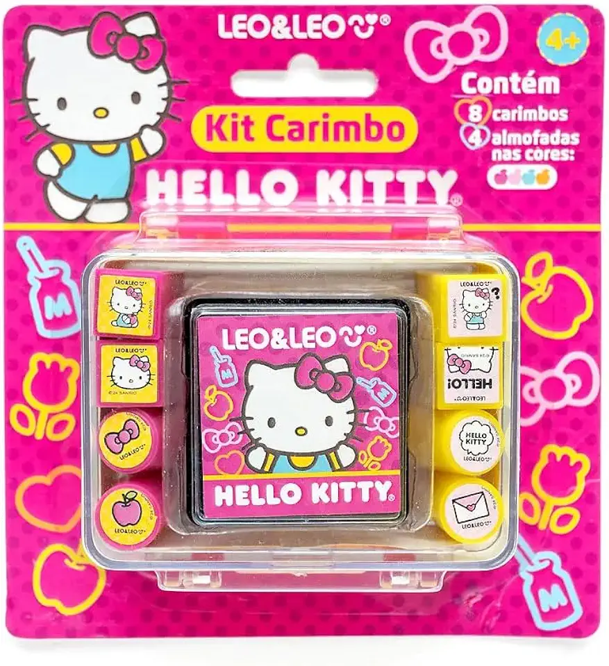 KIT CARIMBO HELLO KITTY - MALETA C/ 8 CARIMBOS + 1 ALMOFADA - LEO&LEO