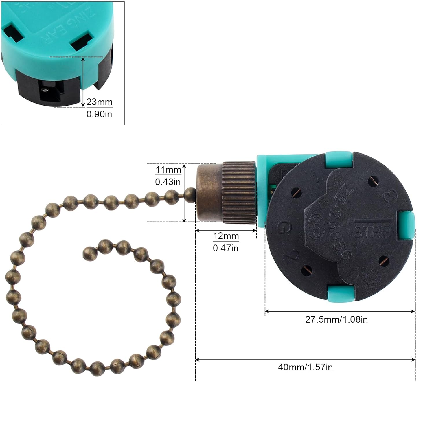 RTNLIT Ceiling Fan Switch Zing Ear ZE-268S6 3 Speed 4 Wire Pull Chain Switch, Fan Speed Control Replacement Part with Suspension Rope, for Wall Lamps, Cabinet Light (Silver)