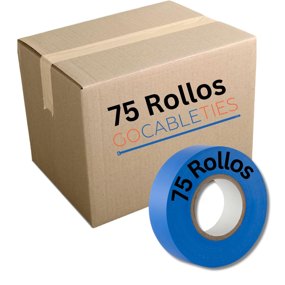 Gocableties Blue Electrical Tape, 19mm x 20m, Bulk Box of 75 Rolls, Strong Self-Adhesive PVC Insulation Tape for Insulating, Repairing and Protecting Electrical Wires