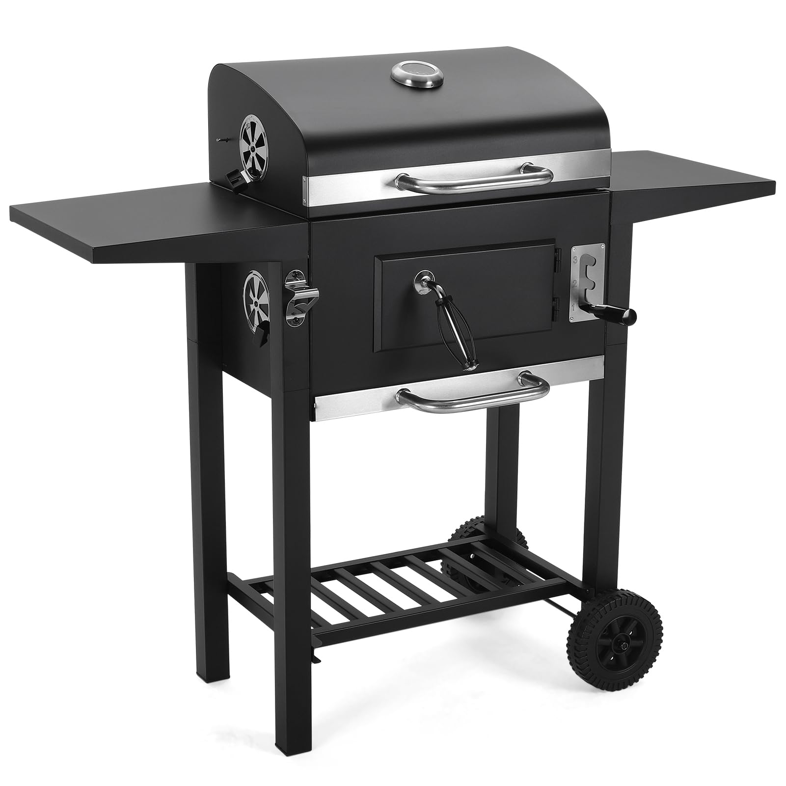 DKIEI BBQ Grill, Large Barbecue Grill Outdoor with Side Table & Air Vents, Portable Charcoal BBQ Grill with Lifting Charcoal Tray, Warming Rack, Temperature Gauge, Outdoor Smoker for Camping Garden