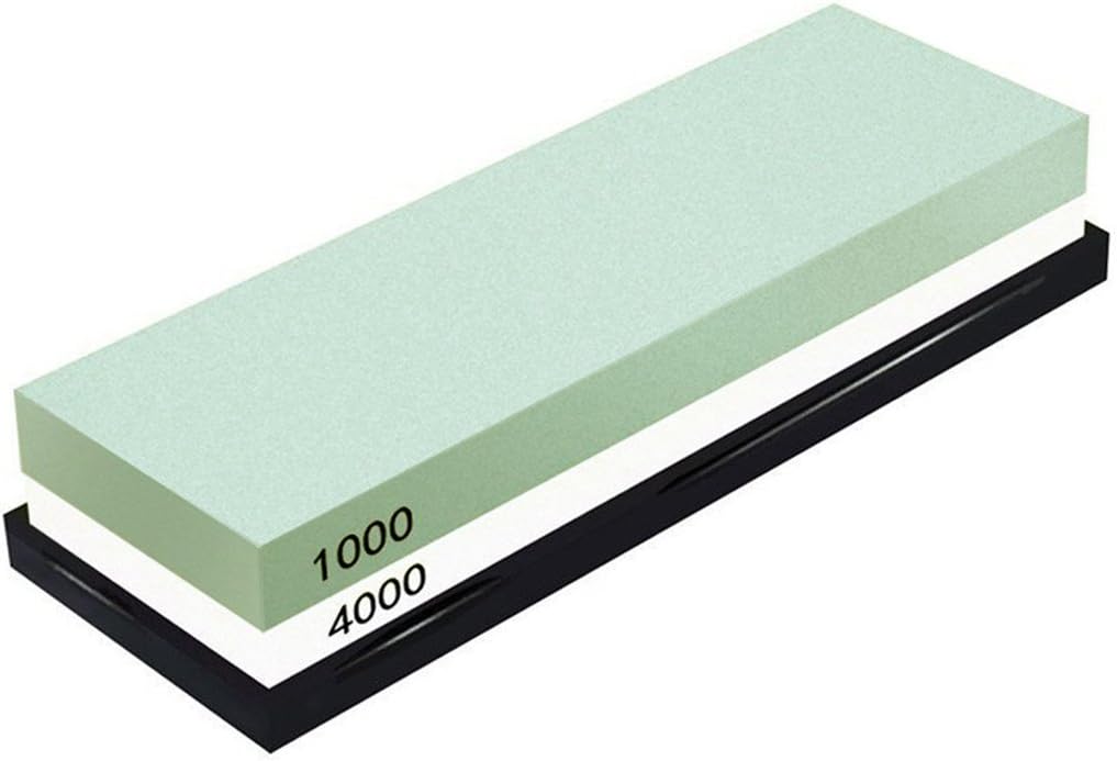 Whetstone, Knife Sharpening Stone 1000 / 4000 Grit Combination Waterstone Knife Sharpener- Rubber Stone Holder Included