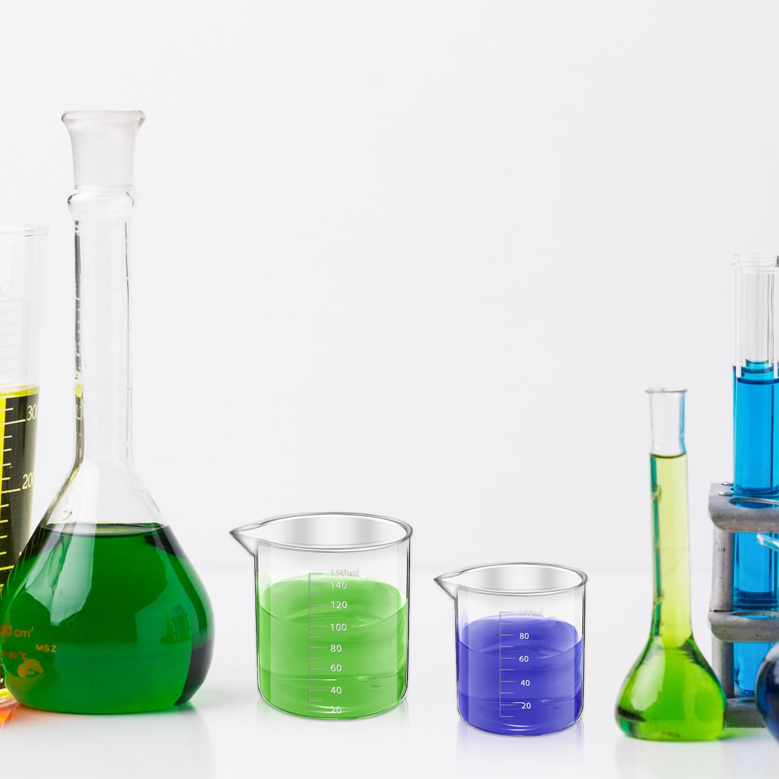 6 szt. plastikowej zlewki, 6 rozmiarów, przezroczysty kubek z miarką PP, kubek do mieszania laboratoryjnych kubków pomiarowych w 500 ml/250 ml/150 ml/100 ml/50 ml, pojemność 25 ml do