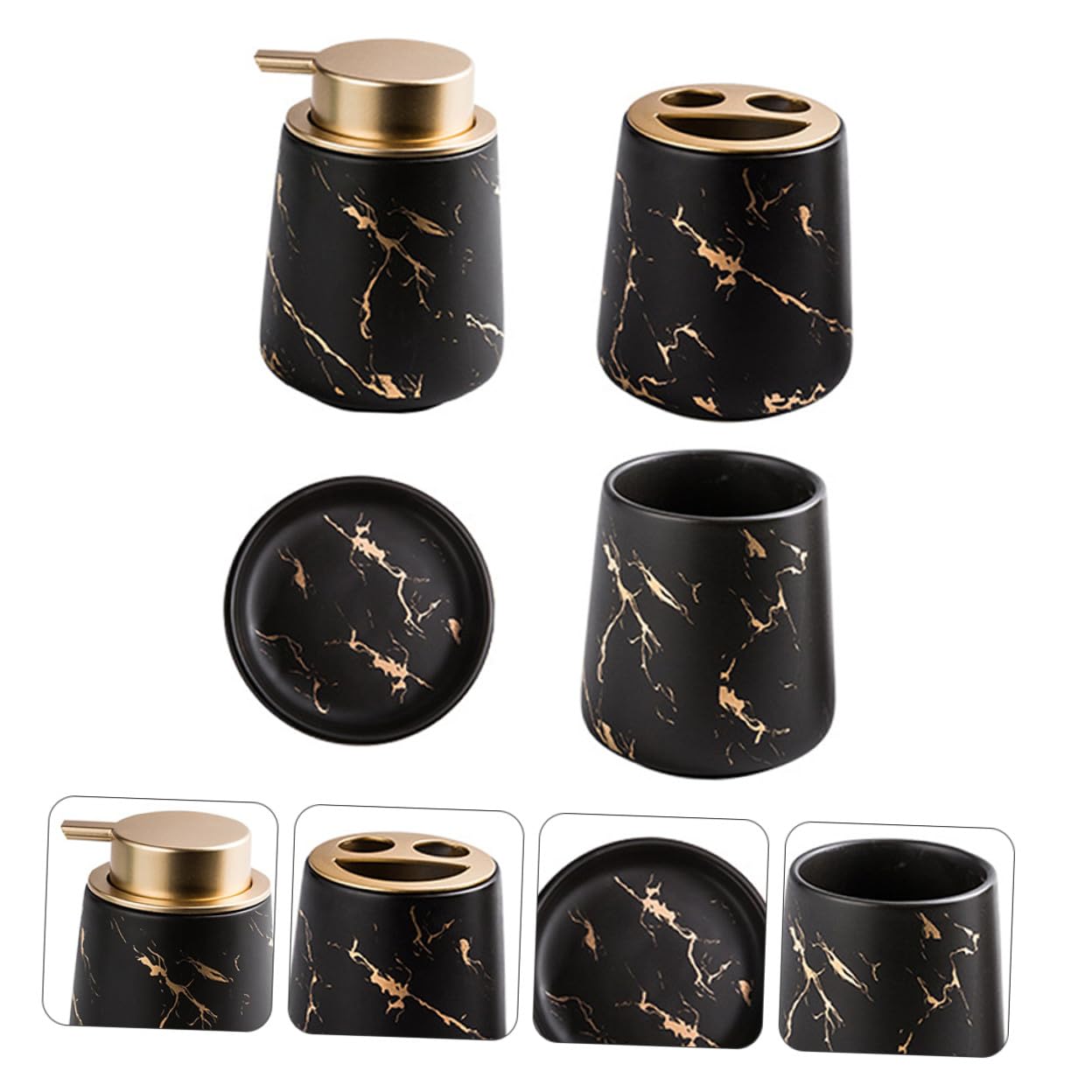 Cabilock Conjunto de Accesorios de Baño de Cerámica Negro Bandeja de Jabón y Vaso para Cepillo de Dientes Portátil y Fácil de Almacenar para Hombres y Mujeres