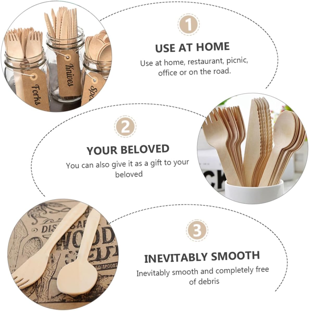 LIFKOME Elegant 12pc Wooden Fork Knife Spoon Set Disposable Party Tableware for Weddings Birthdays