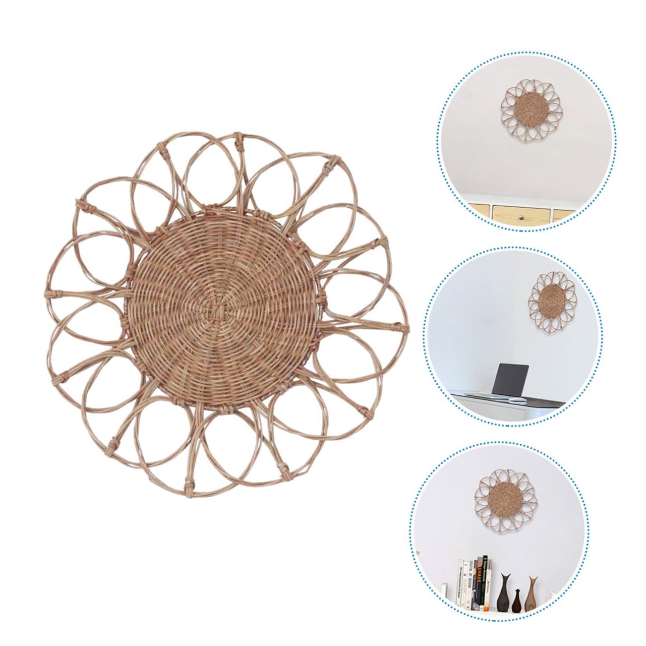 Housoutil Colgante Decorativo de Ratán Tejido a Mano Diseño Floral Delicado para Decoración Práctica de Pared en Sala de Estar y Festividades