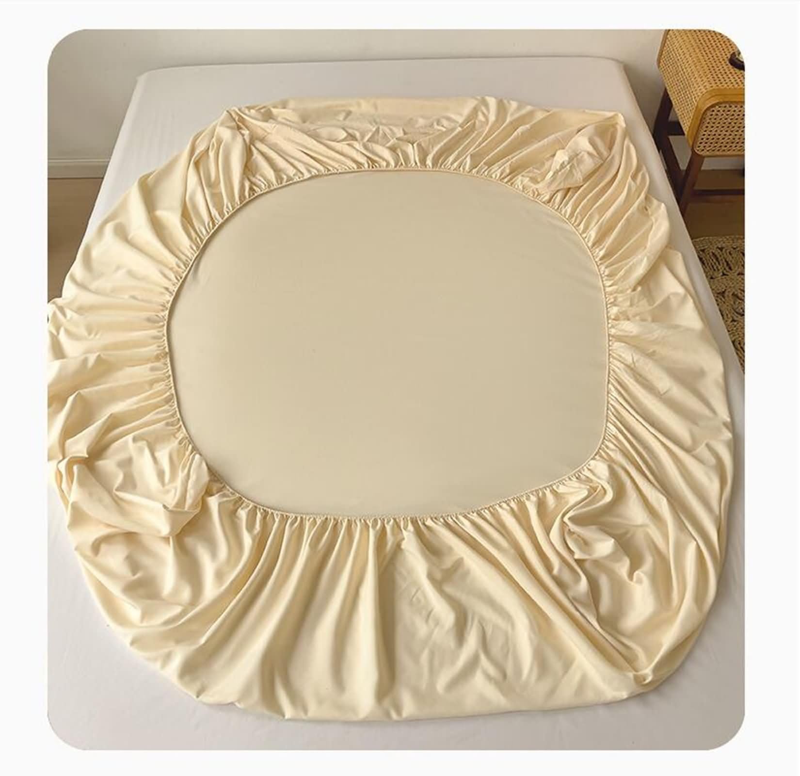 Drap Housse avec Élastique Fibre de Bambou Lit Double, Couleur Unie, 150 x 200 CM, Beige