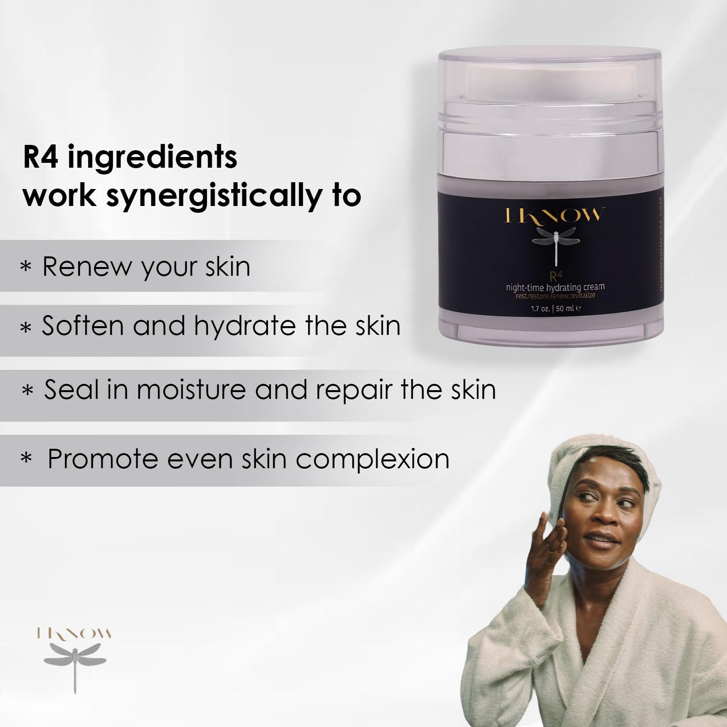 IKNOW R4 Night-Time Hydrating Cream, Hyaluronic Acid Restorative Night Cream, Revitalize with R4 Skincare, Moisturizer Face Cream, Hydrating Skincare for Renewing Night-Time Routine, (1.7oz) - Image 6