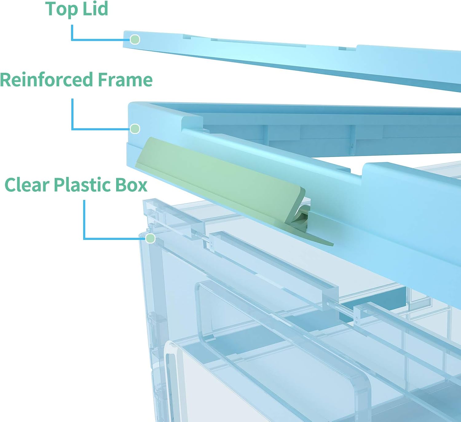 Apsan Collapsible Storage Bins with Lids, Stackable Clear Latch Storage Box with Handle, Folding Plastic Containers, 22Qt, Blue