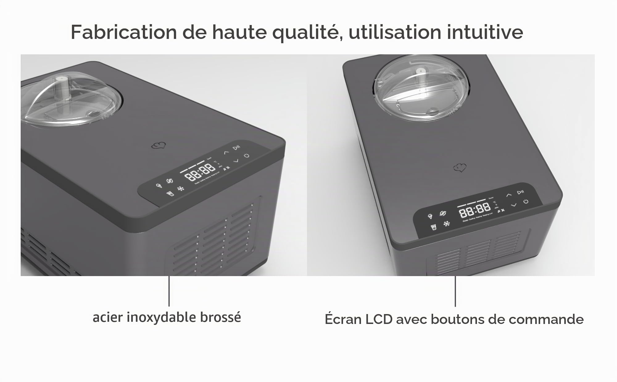 Springlane Kitchen Elisa Sorbetière et yaourtière 2,0 l avec compresseur auto-refroidissant 220 W en acier inoxydable avec fonction refroidissement et chauffage (Elisa anthracite, sorbe)