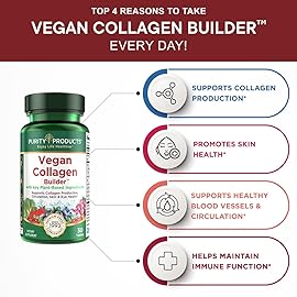 Vegan Collagen Builder - Organic Whole Foods Fruits + Veg, Silica, Lutein, Vitamin C, Biotin, Grape Seed - Amino Acids Glycine, Lysine + Proline Collagen Boosters (30 Servings, Tablets)