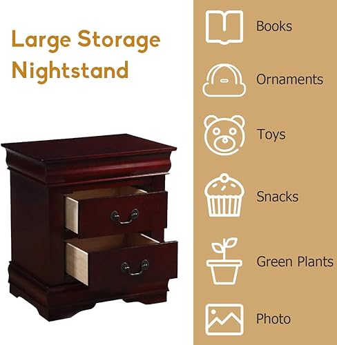 Miniatura 11 de Henf Mesita de noche de 2 cajones, moderna y elegante mesita de noche de madera, mesa auxiliar sólida con asa para el hogar, sala de estar, Negro