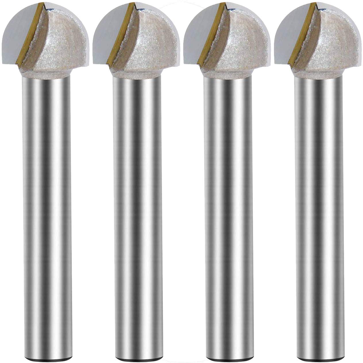 1/4-inch Shank, 1/2-inch Cutting Dia, 2-Flute, Carbide Tipped Groove Round Nose Core Box Router Bit 4Pcs (1/4 x 1/2)