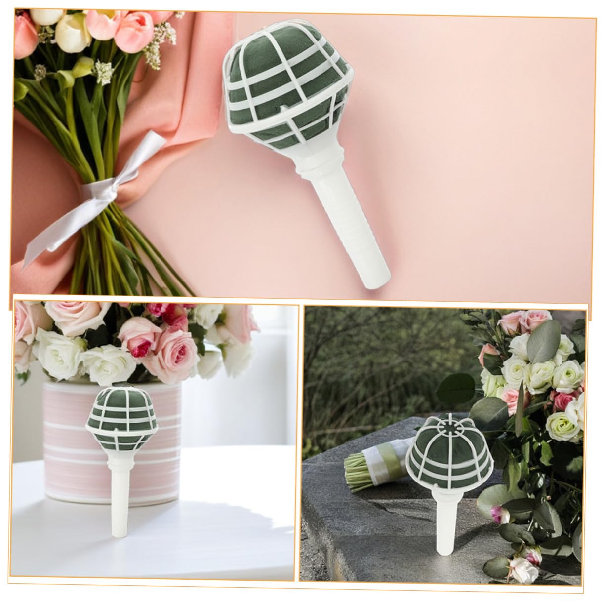 Beaupretty Supporto Porta Bouquet da Sposa con Schiuma Assorbente 18 Pezzi, Accessori per Composizioni Floreali Matrimonio, Manico Portafiori per Fiori Freschi Adatto a Cerimonie