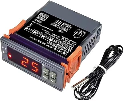 Temperature Controller 12V 220V, WH7016C Digital Temperature Controller with Metal Sensor Probe, for Incubator and Aquaculture Use(220V)