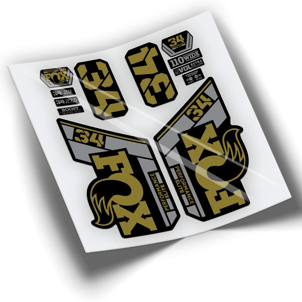 REF:VP418 Stickers compatible with FOX 34 ELITE fork 2021-2025 BICOLOR MTB, stickers, stickers, stickers, vinyls for mountain bikes. (GOLD)