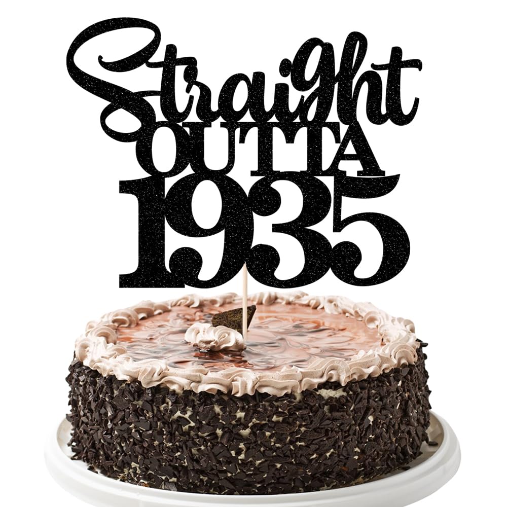 YUINYO Black Glitter Straight Outta 1935 Cake Topper Men and Women 90th Birthday 90 Fabulous Cake Topper 90th Birthday/Wedding Anniversary Party Sign Decorations