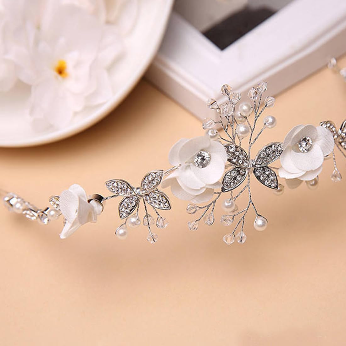Fascia per capelli da sposa di lusso, acessori a forma di fiore fatta