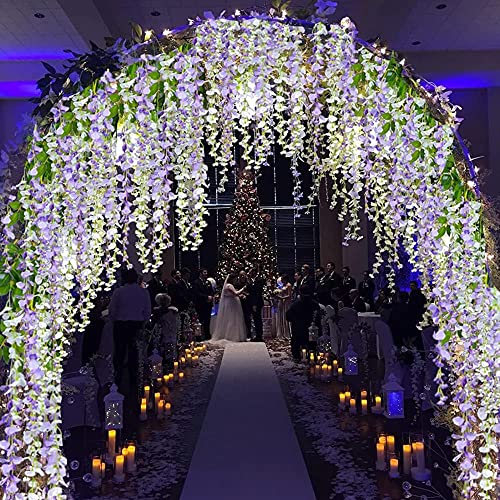 Wisteria Garland 5Pack 33Ft Artificial Fake Wisteria Vine Hanging Flowers Fake Vines Plants (Purple) #TOP6