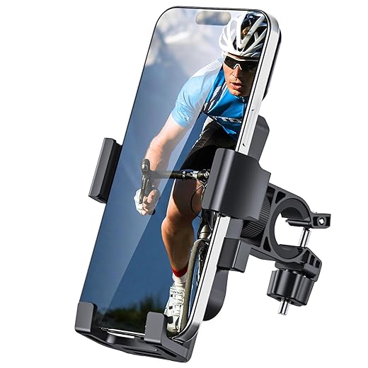 Bike Phone Holder Mount, Secure Handlebar Phone Mount Holder for Bike and Motorcycle, Suitable for iPhone and 4.5-6.8" Smartphones, Black