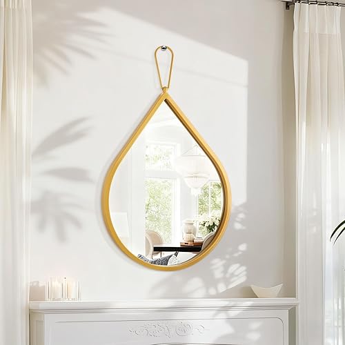 Miniatura 15 de Pequeños espejos de pared decorativos con forma de lágrima blanca, espejos de pared ovalados irregulares para sala de estar, baño, dormitorio, Blanco