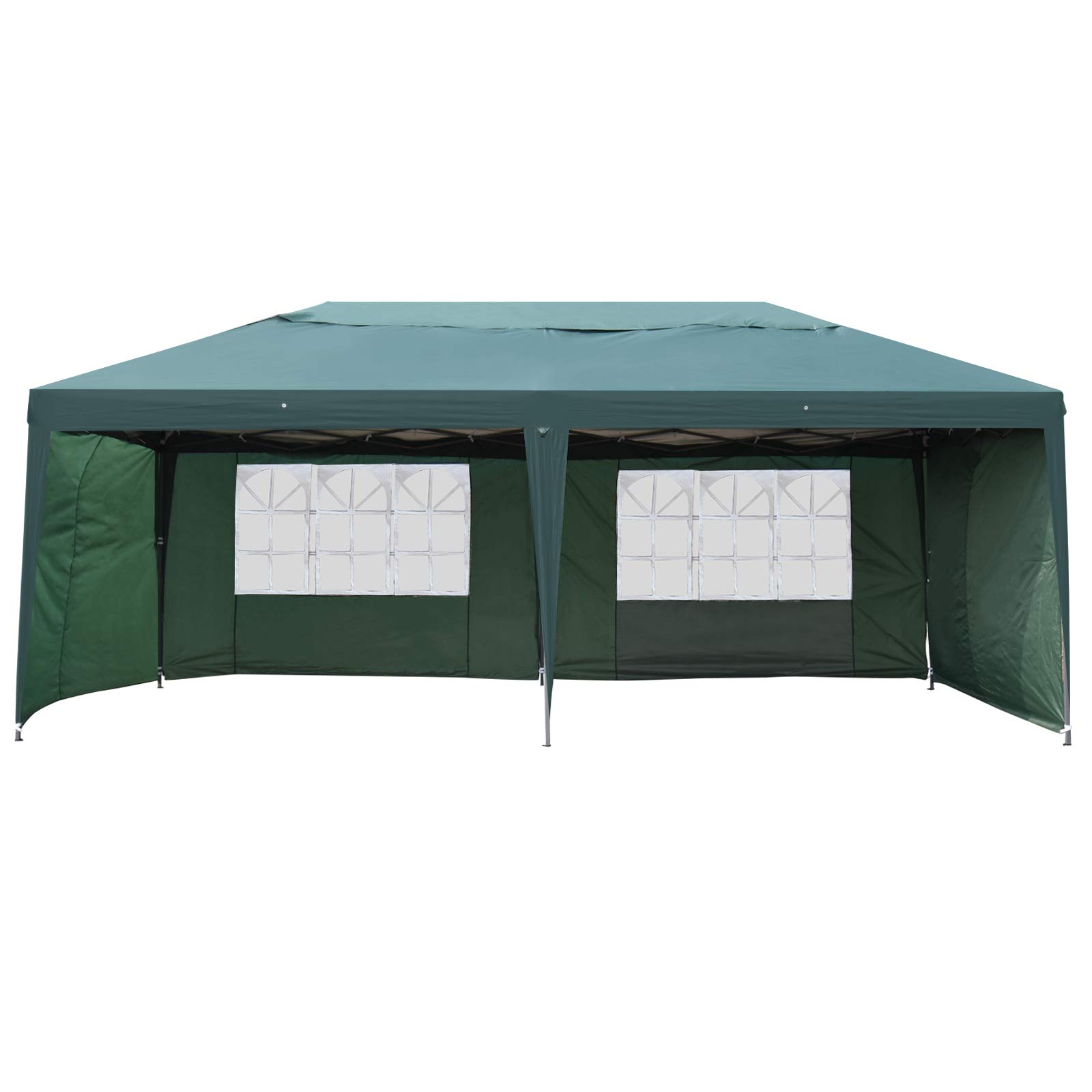 Outsunny Easy Pop Up Canopy Party Tent, 10 x 20-Feet, Green with 4 Removable Sidewalls