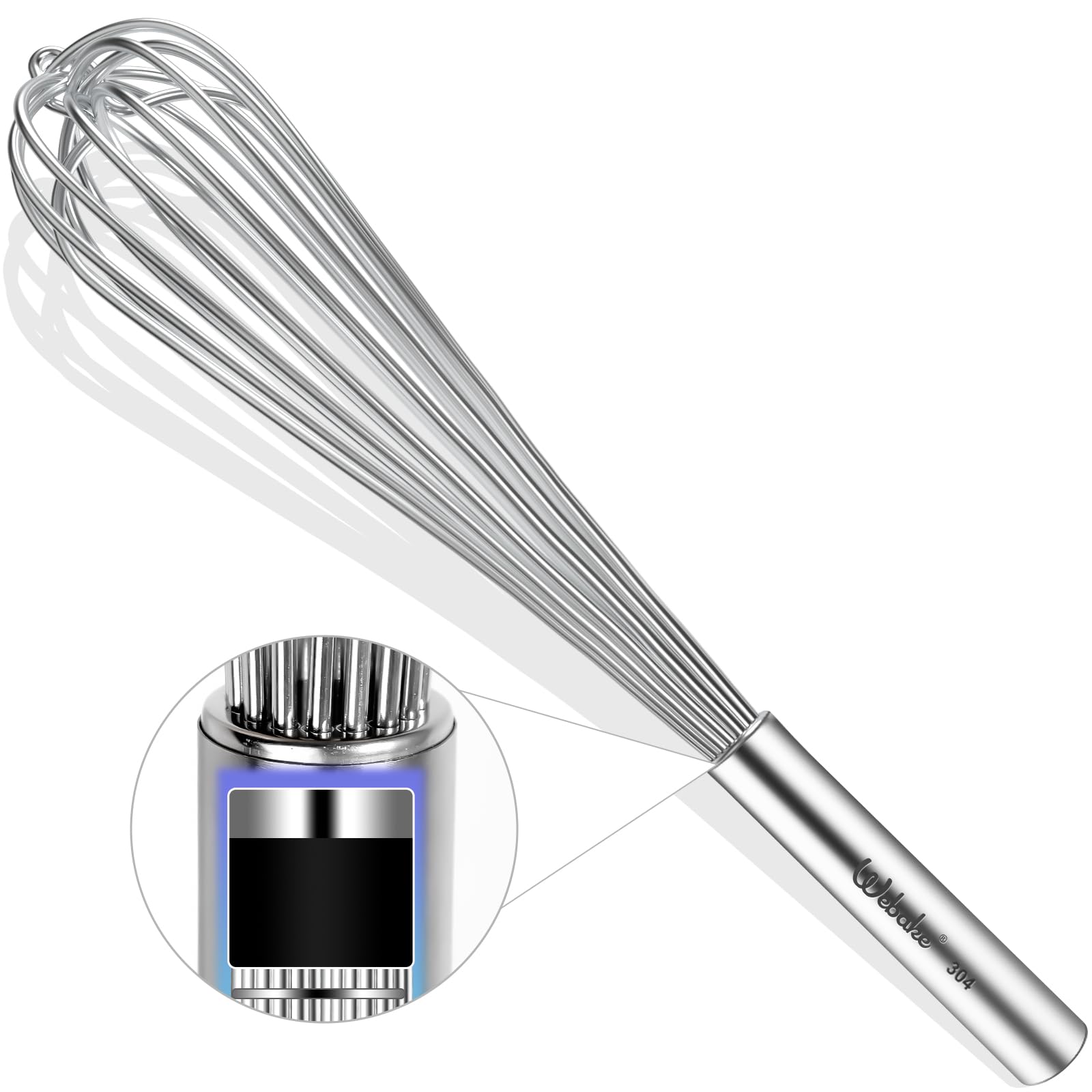 Webake Commercial Whisk Heavy Duty 17in Large Whisk, 304 Stainless Steel Whisks for Mixing, Beating, Blending, Professional Kitchen Tools