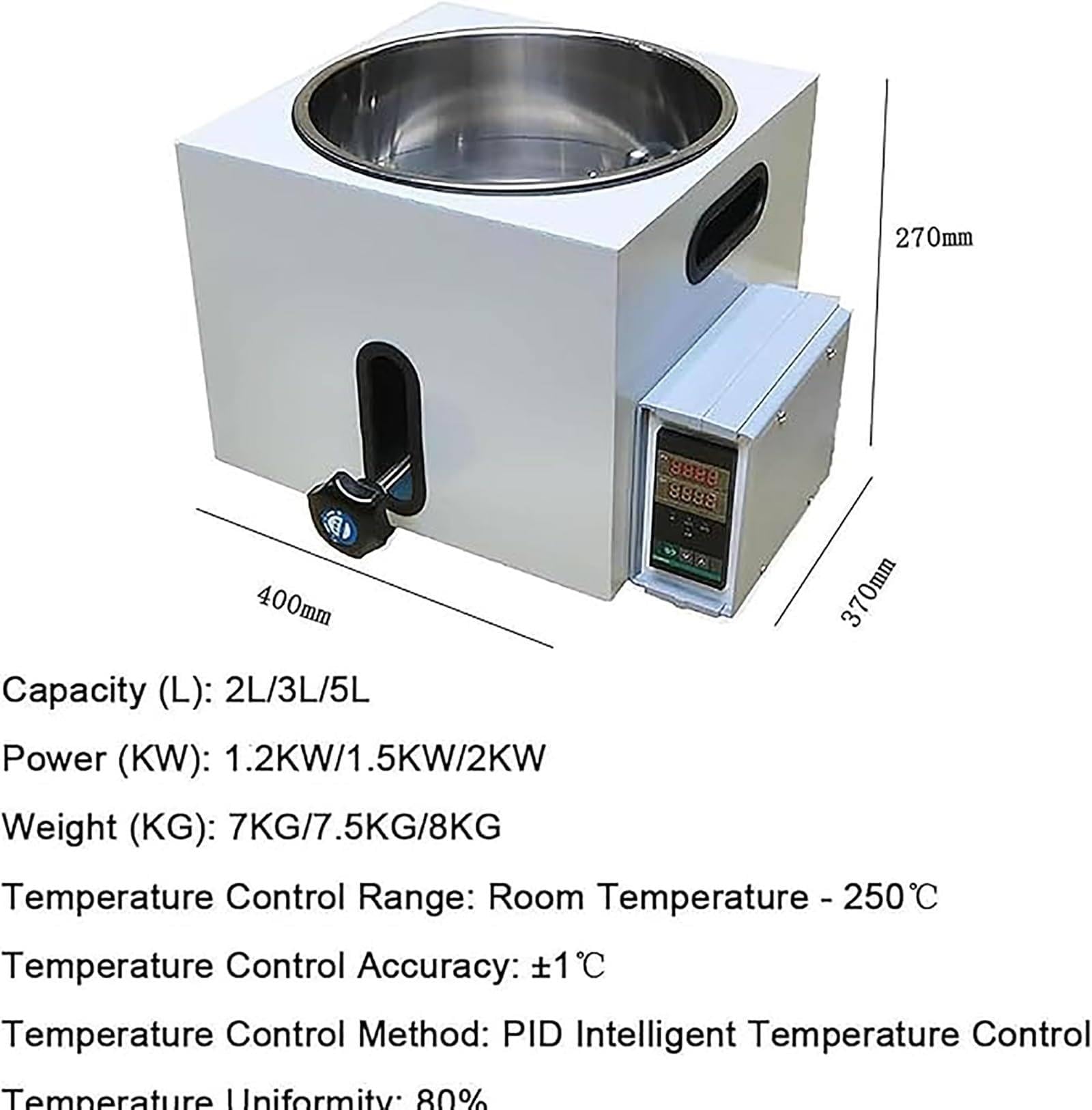 Baño María de laboratorio de 5 L, calentador digital de baño María, control inteligente de temperatura PID, para laboratorio comercial hasta 300 °C/572 °F