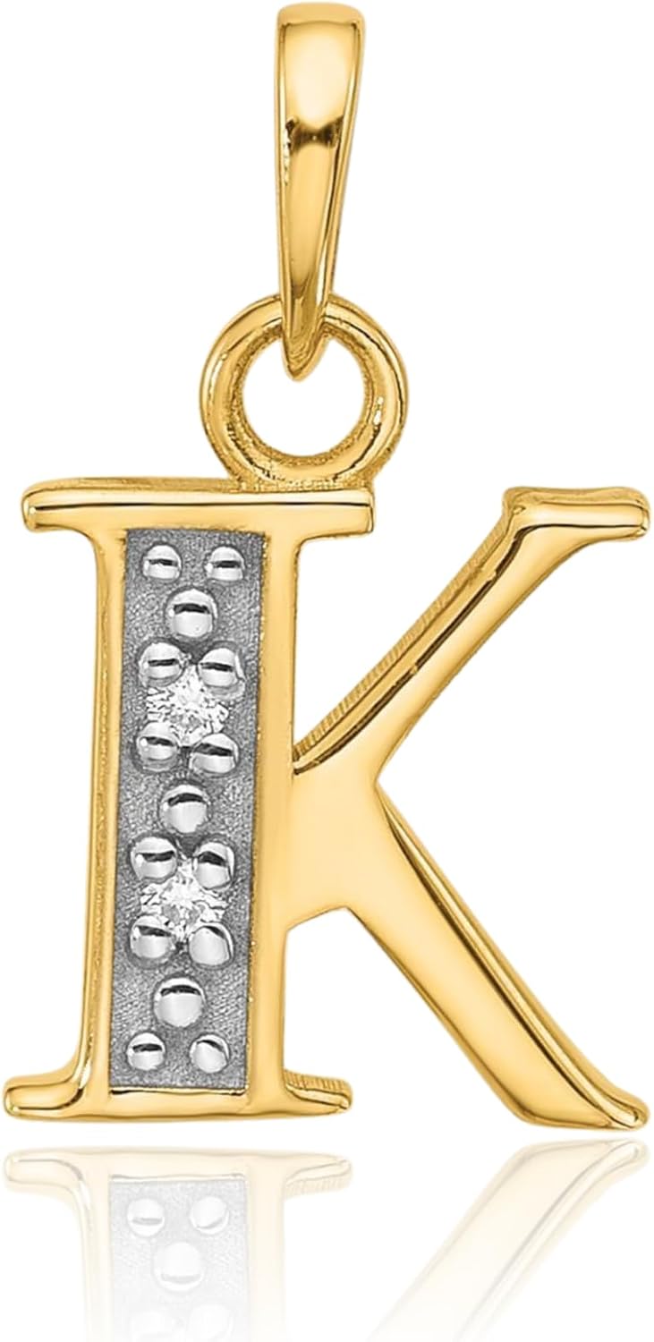 IceCarats 14K Solid Yellow Gold Diamond Accent Small Letter K Initial Pendant Necklace 18.5mm 3/4 inch Prong Set For Her