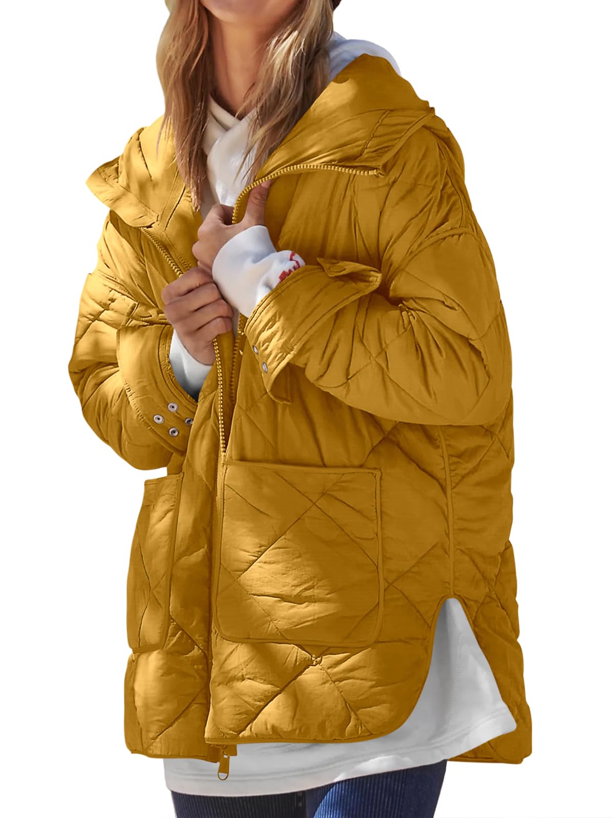 Womens Quilted Puffer Jacket Hooded Winter Coat Lightweight Jacket