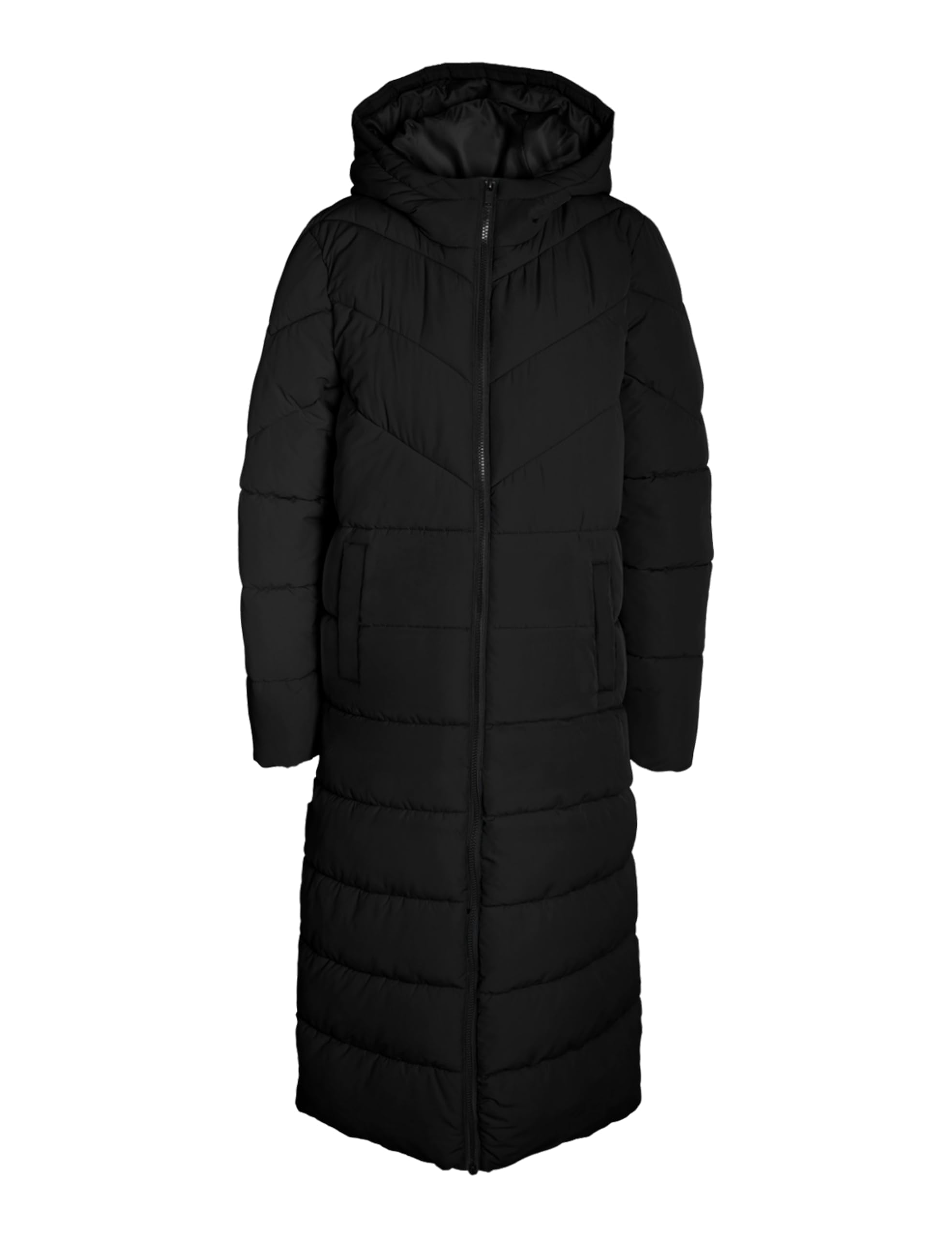 Noisy May Long Puffer Jacket Warm Quilted Winter Coat with Hood Padded Bomber NMDALCON, Colours:Black-2, Size:XS