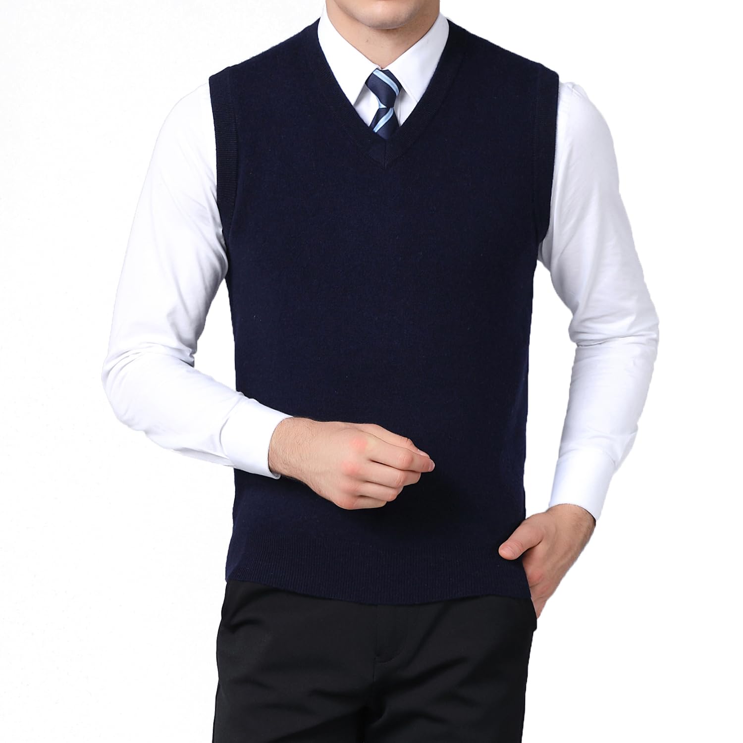 FULIER Gilet da Uomo Inverno V-Collo Senza Maniche Gilet Classico attività Commerciale Signore Maglieria Panciotto Maglione Cardigan Canotte