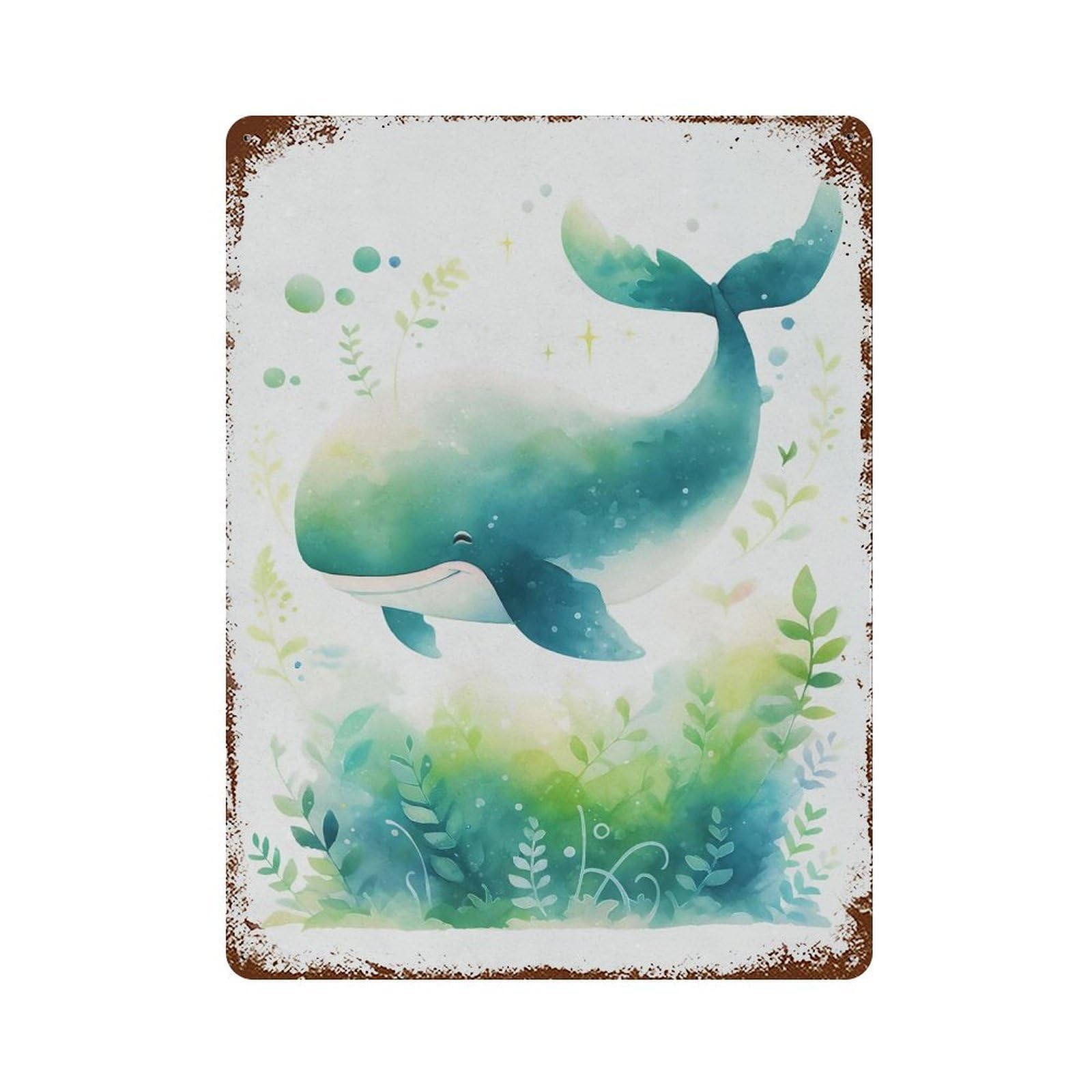 Cute Flying Whale Vintage Rust Metal Sign 15.7"x11.8", Retro Wall Decor for Garage, Pub Or Kitchen