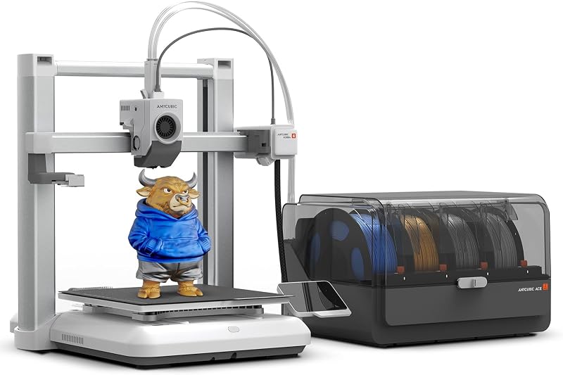 Anycubic Kobra 4 Combo 3D Printer with ACE 2 Pro, Native 4-Color Printing | Up to 8 Color, 260x260x260mm³ Large Volume, High-Speed FDM Printer, Easy Auto Leveling for Hobbyist Beginners