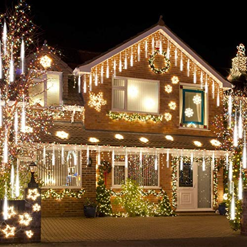 Kwaiffeo Outdoor Christmas Lights, Meteor Shower Lights Snow Falling Lights 12 inch 10 Tube Outside Christmas Lights for Xmas Tree Halloween Decorations Window Wedding Party, White… - Image 2