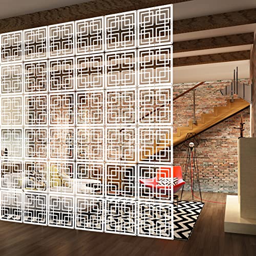PKEPJ Hanging Room Divider Panels,10 Pieces Wood-Plastic Screen Panels Wall Divider Partition Home Office Decoration (White06) - Image 2