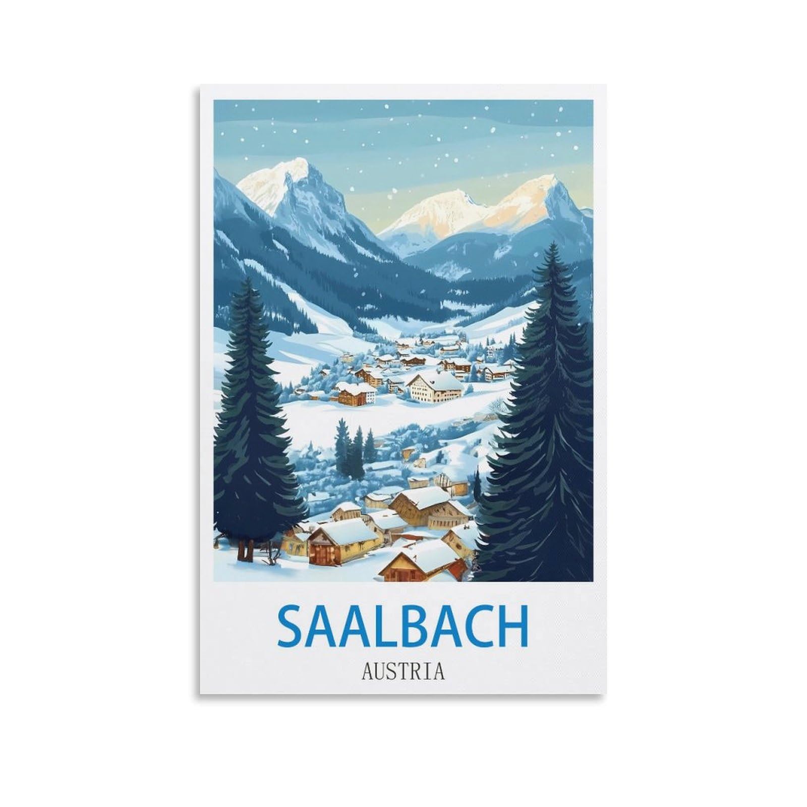 Xllyxygjq Unframe-Style Saalbach Austria Vintage Travel Posters 16X24inch(40X60cm) Canvas Wall Art Poster Print Artwork Painting Picture For Home Decoration Living Room Office Bedroom