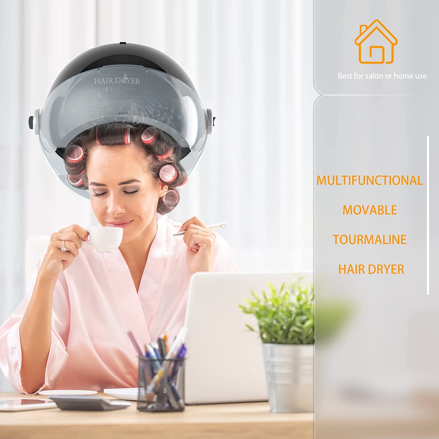 Casque Chauffant Cheveux Afro, Casque Seche Cheveux, Casque Vapeur Cheveux Pour Soin, Hair Steamer, 1650W, 3 modes de température, sèche-cheveux ion, hauteur 85-150 cm (noir)