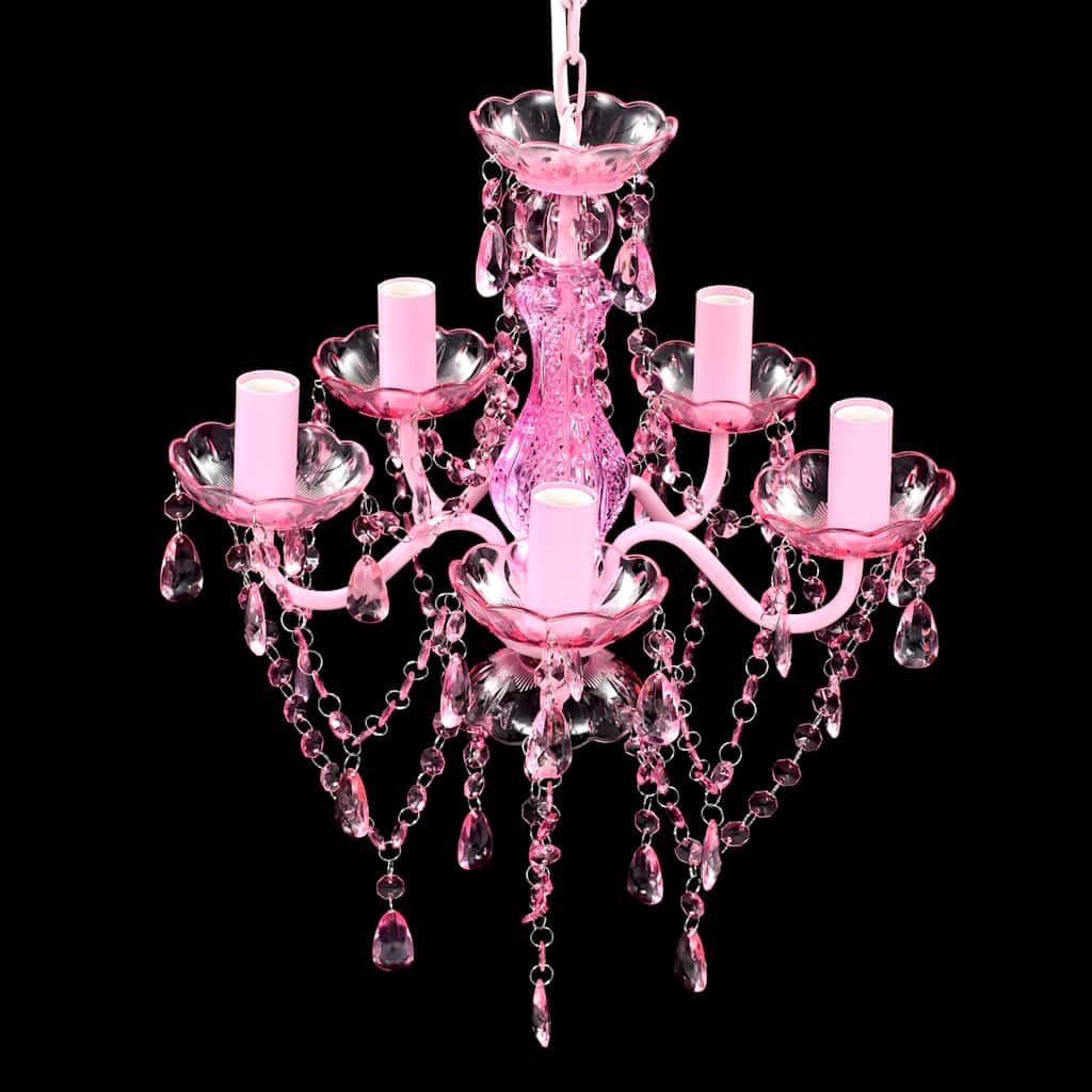 Lustre en cristal rose classique plafonnier 5 feux lampe luminaire