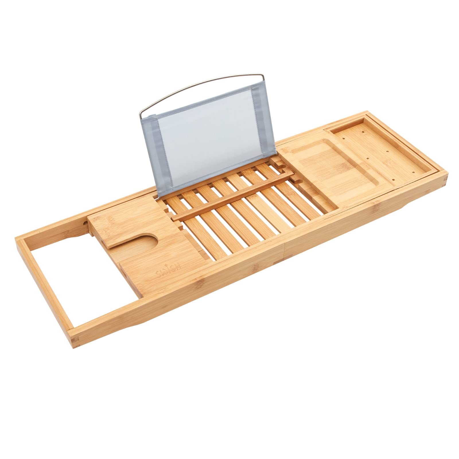 Zeno Wooden Bath Tray Caddy | Bamboo Expandable Bathtub Tray | 100% Natural Bamboo With Book Or Tablet Stand | Wine Glass Holder | Phone Slot | Luxury Organiser For Bathrooms Home Spa