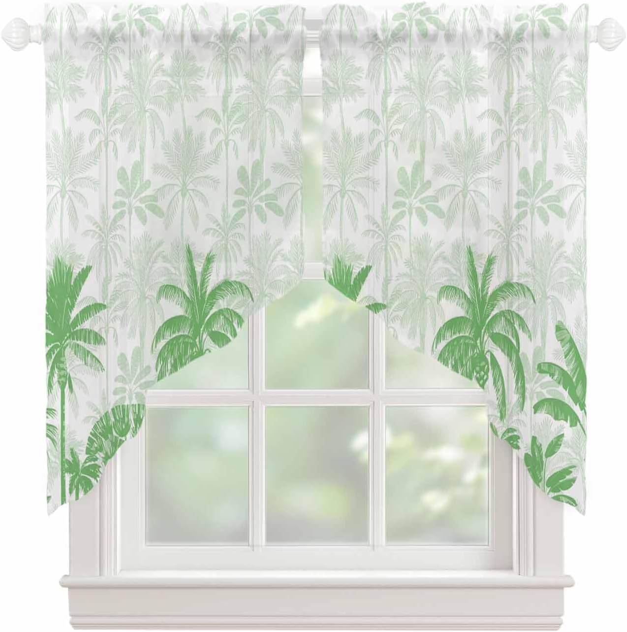 Blue Eucalyptus Leaf Swag Valances for Windows Summer Flowers Leaves Watercolor Semi Sheer Valance Curtains Floral Voile Swags Topper Curtain for Kitchen Living Room Bedroom, 2 Panels, 36x63 Inch