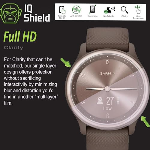 Miniatura 8 de IQShield Protector de pantalla compatible con Garmin Vivomove Sport (paquete de 6) de fácil instalación, ultra fino, antiarañazos, anti-burbujas,