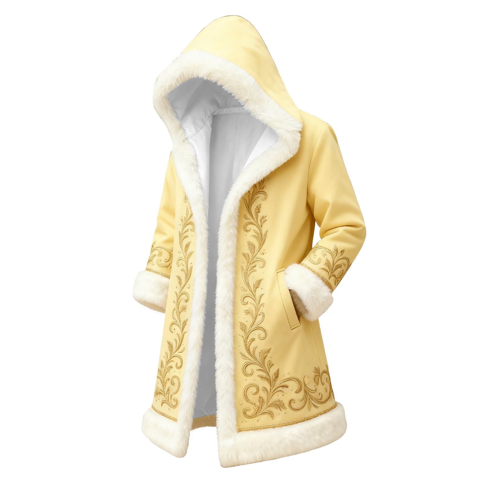 Red Velvet Christmas Costume for Men Red Hooded Cape Santa Coat Plush Lining Long Sleeve Longline Soft Warm Fluffy Festival Holiday Party Xmas Winter Cardigan