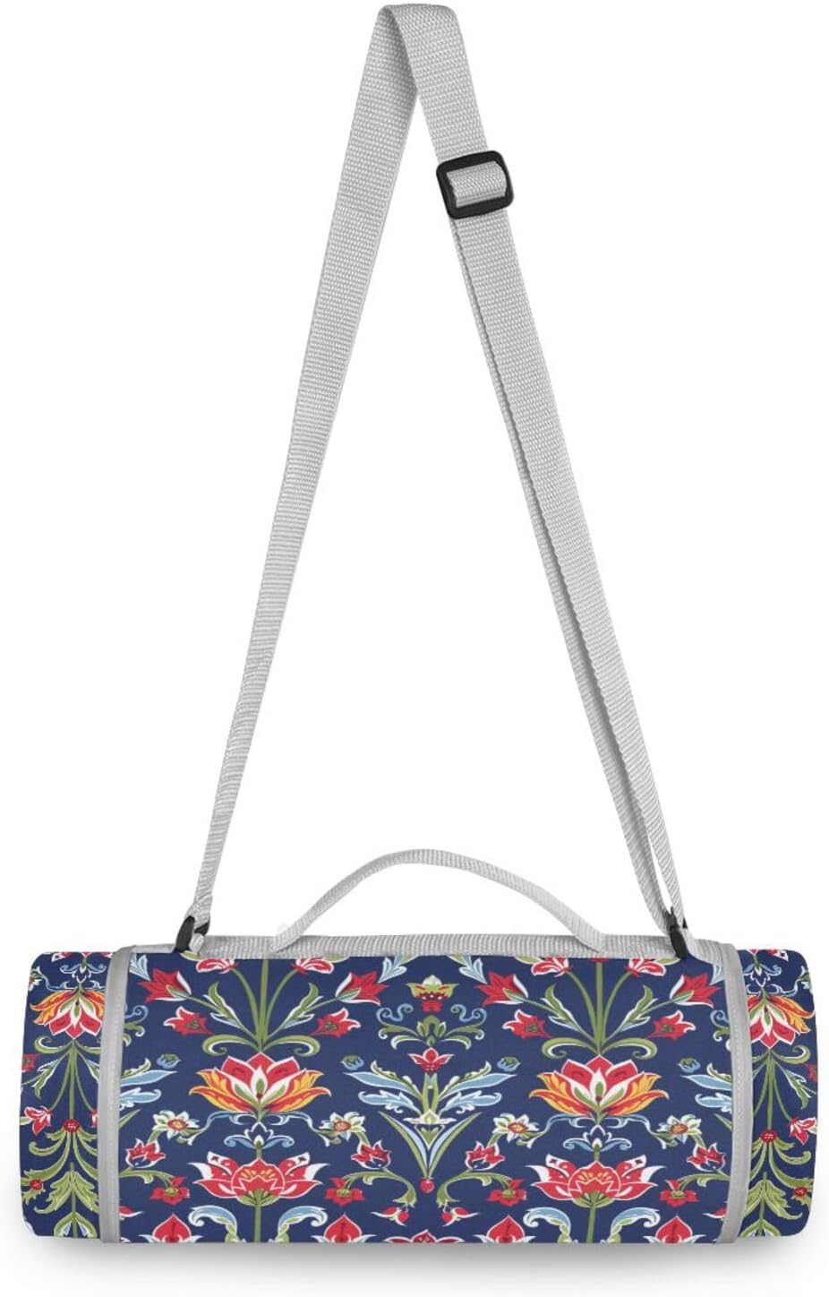 Round Beach Essentials - Fits 2 Adults, Summer Accessories Large Big Picnic Blanket for Beach Mat or Family Outdoor Camping Party 58 in (Traditional Flower Deep Blue)