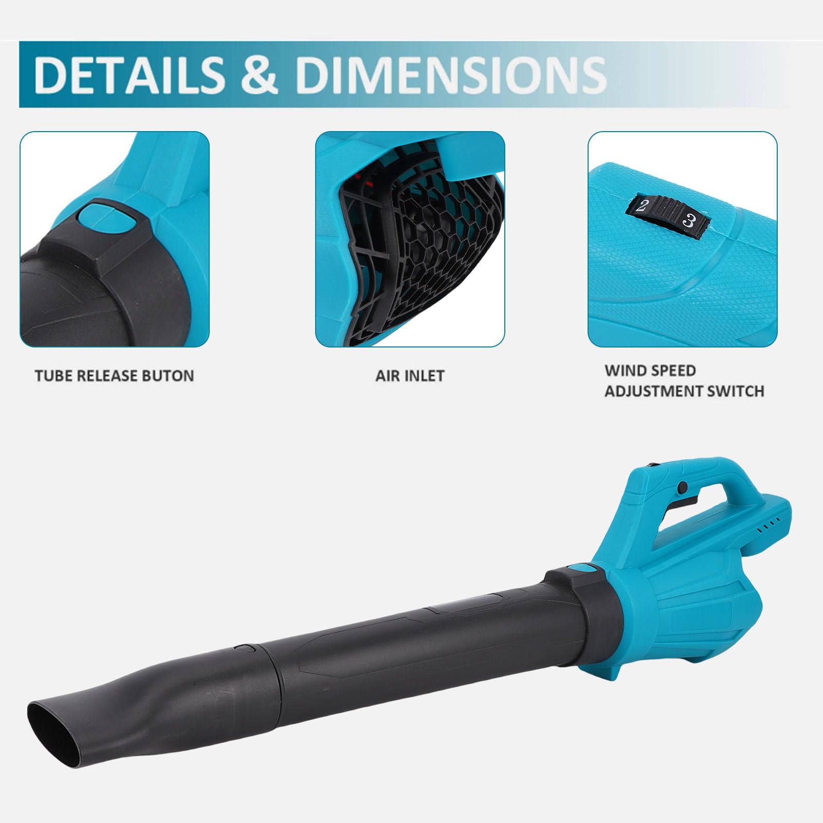 YWBL-WH Potente Soffiatore a Batteria 220 M/s, Soffiatore per Foglie Portatile a 6 velocità per Cortile, Garage, Strada, Impugnatura in Gomma Antivibrante
