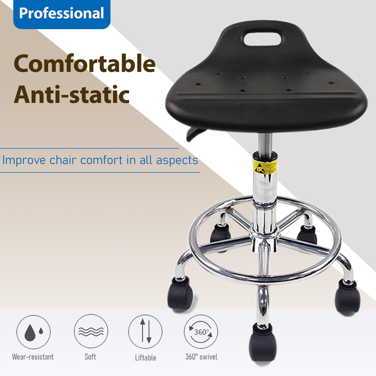 Taburete con Ruedas y Reposapiés Taburete Oficina Ajustable en Altura Giratorio 360° para Salón de Dibujo Laboratorio Oficina, Antiestático(42-56cm)