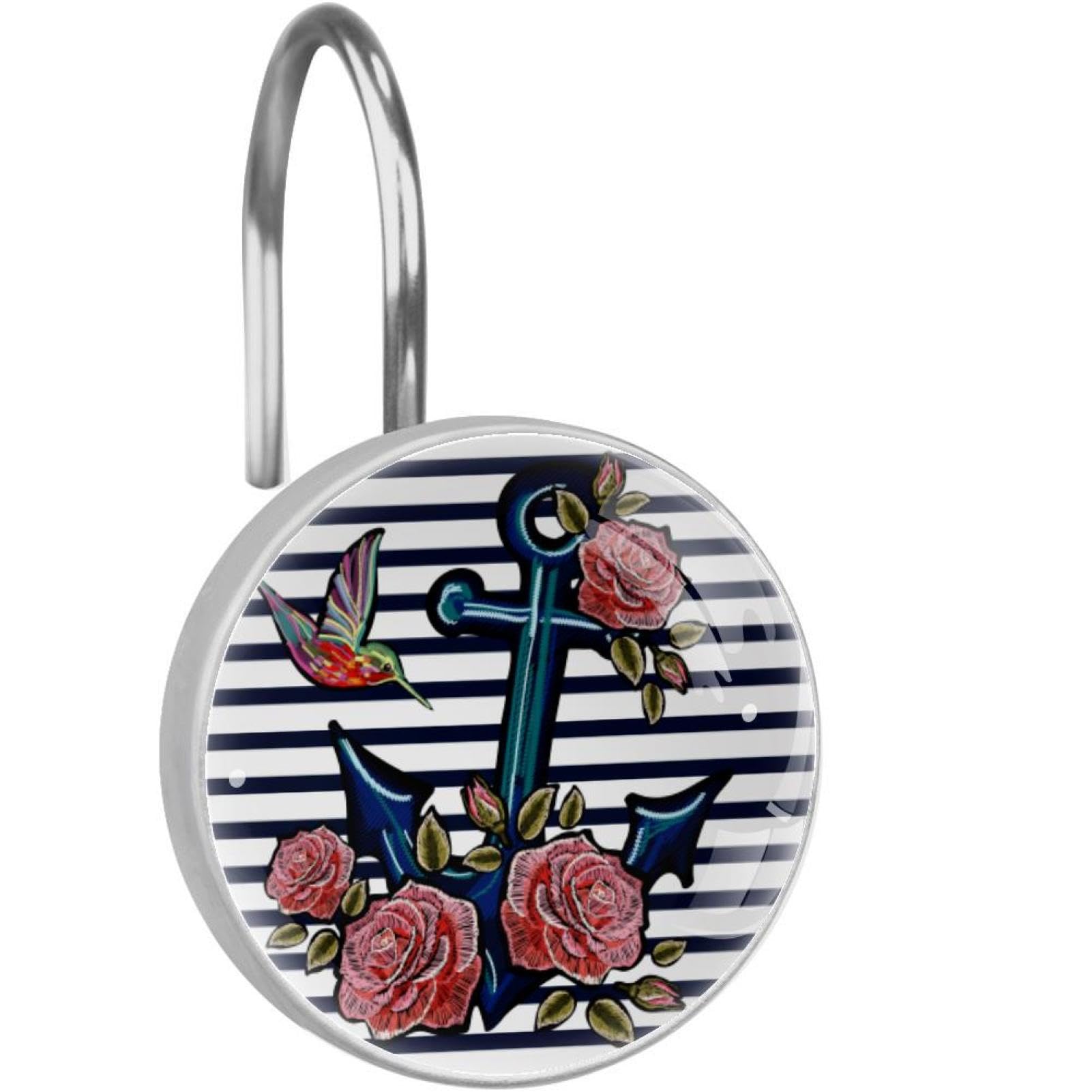 Anneaux de rideau de douche en acier inoxydable motif roses et colibri finition premium