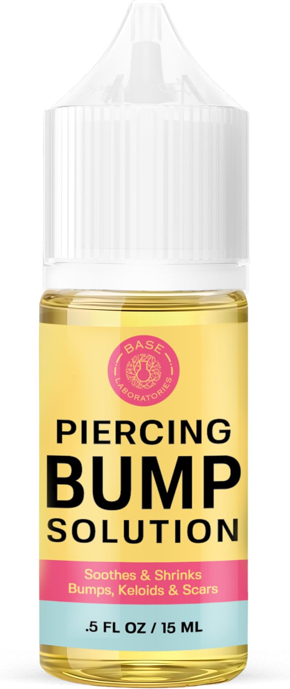 BASE LABORATORIES Piercing Bump Solution & Keloid Bump Removal | Soothing Piercing Aftercare for Piercing Bumps & Keloid Scar Removal | Ear & Nose Keloid Bumps Piercing Aftercare Solution Oil | 0.5 oz