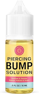 BASE LABORATORIES Piercing Bump Solution & Keloid Bump Removal | Soothing Piercing Aftercare for Piercing Bumps & Keloid Scar Removal | Ear & Nose Keloid Bumps Piercing Aftercare Solution Oil | 0.5 oz