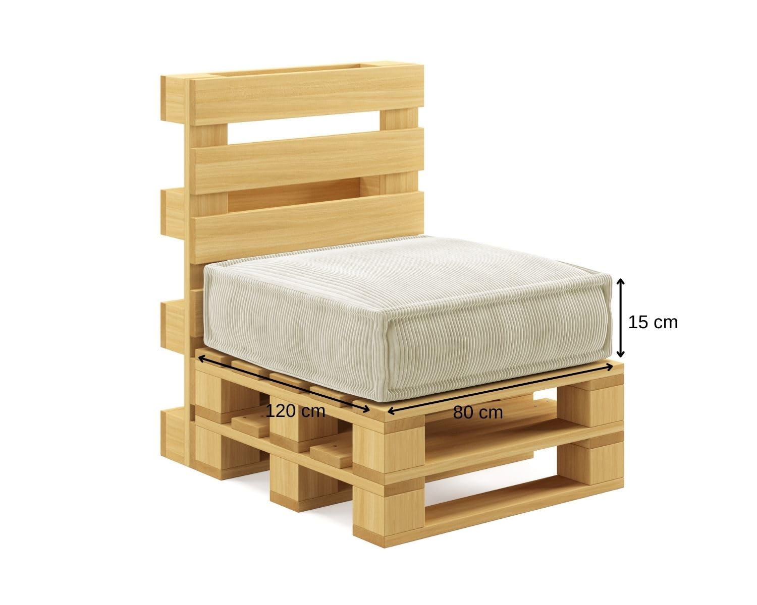 chilly pilley® Elegante Palettenkissen aus Cord – Hochwertiges Sitz- & Rückenkissen Set mit modernem Design, Sitzpolster mit Schaumstoffkern & Rückenkissen (2er Set, Creme)