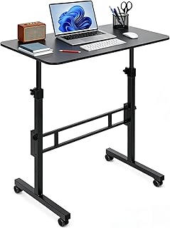 EVERGOODS Height Adjustable Standing Desk 80x40cm Mobile Small Desk Portable Home Office Computer Desks with Wheels Modern Simple Style Desks for Bedroom Living Room Office (Black)